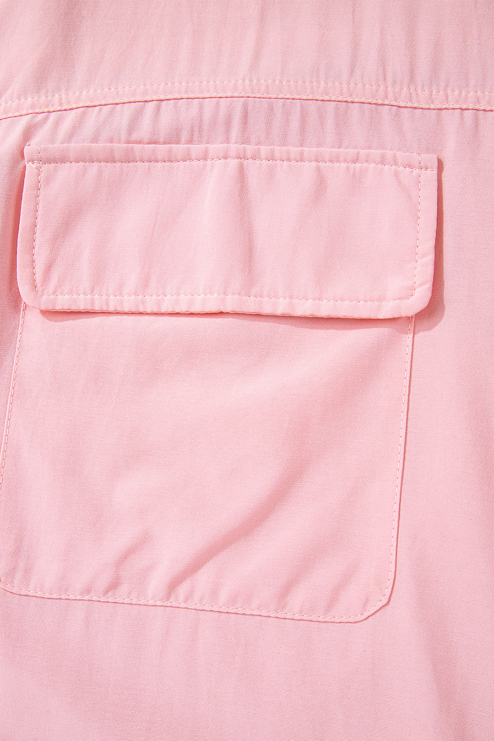 Pink Flap Pocket Tab Sleeve Button-Down Plus Size Shirt