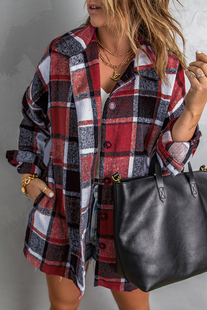 Orange Plaid Button Up Long Sleeve Flannel Shacket