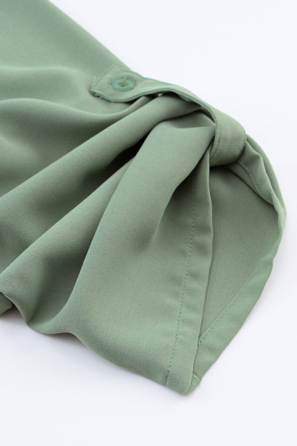 Green Roll-tab Sleeve Flowy Casual Dress