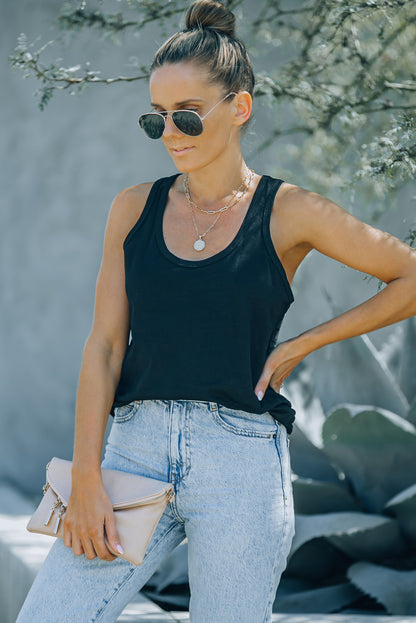 Black Scoop Neck Basic Solid Tank Top