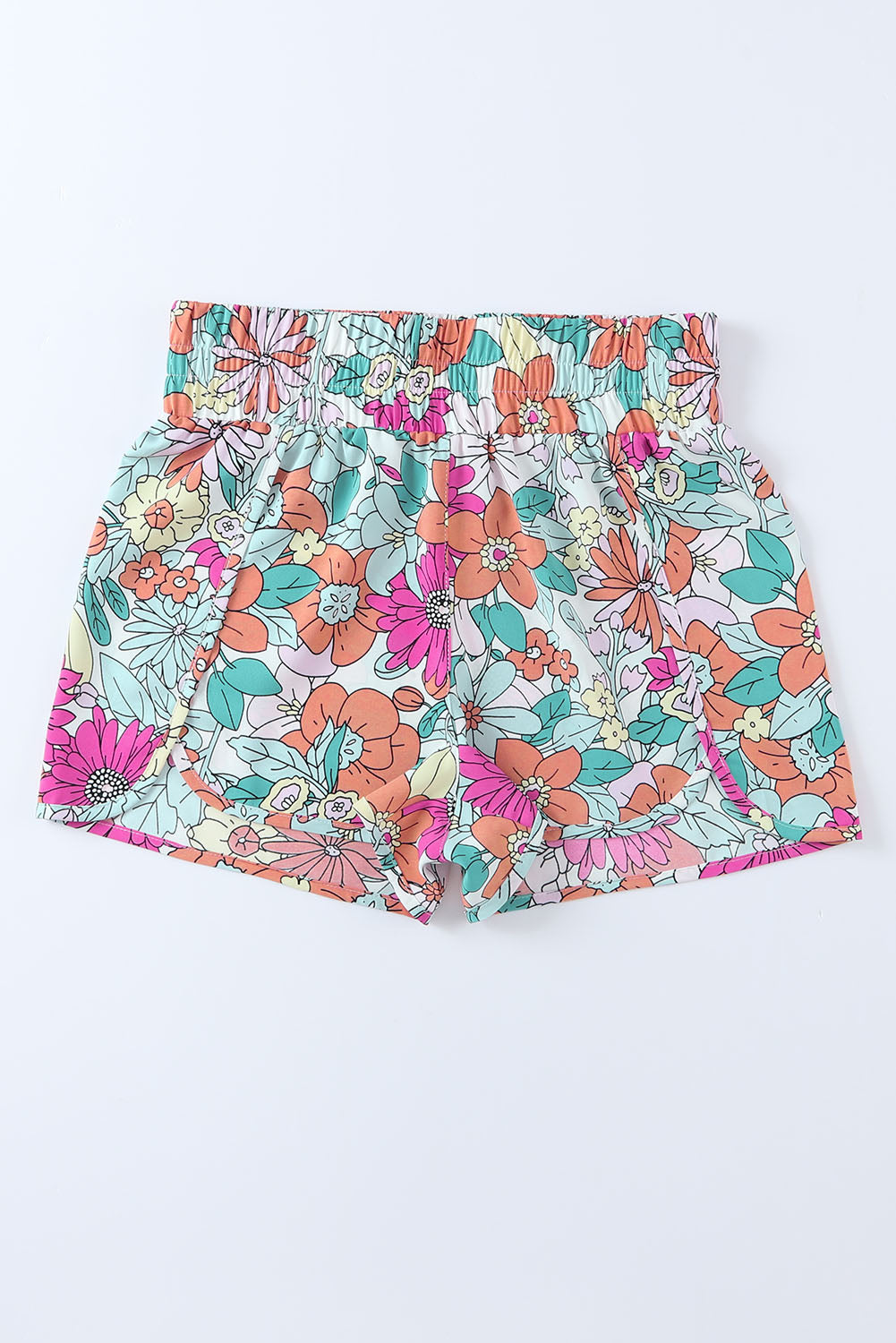 Multicolor Geometric Elastic High Waisted Shorts for Women