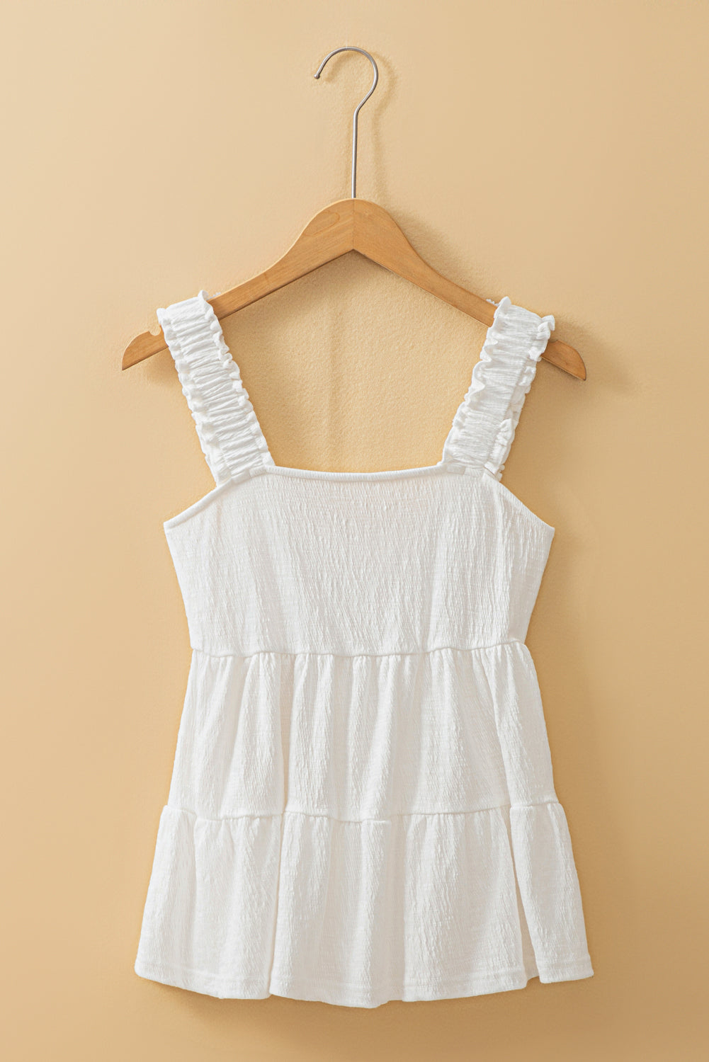 White Crinkled Ruffled Straps Peplum Babydoll Tank Top