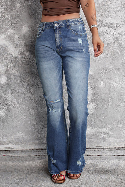 Blue Distressed Flare Jeans