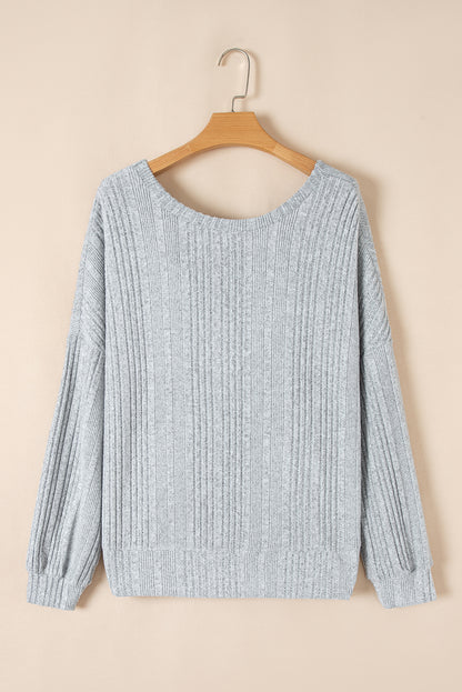 Light Grey Textured Crossover Backless Knit Long Sleeve Top