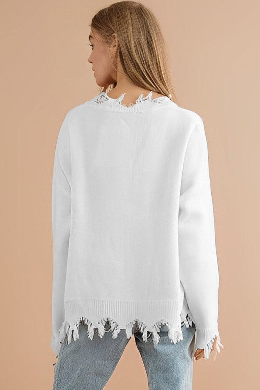 White Frayed Sequin Tiger Sweater