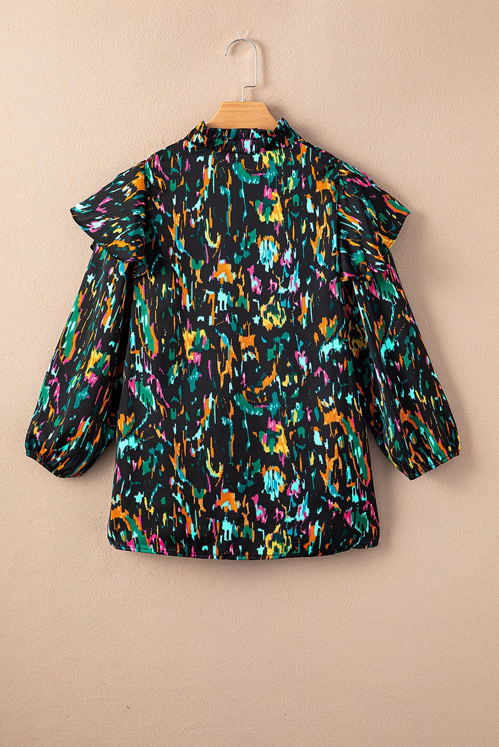 Multicolour Abstract Print 3/4 Puff Sleeve Ruffle Blouse