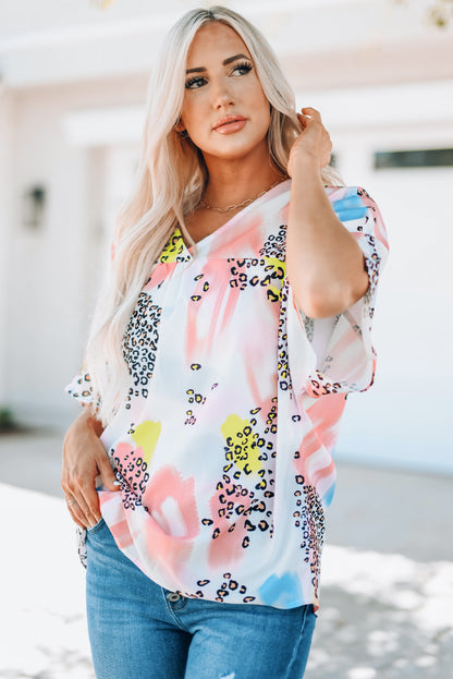 Animal Watercolor Mixed Print Loose Top