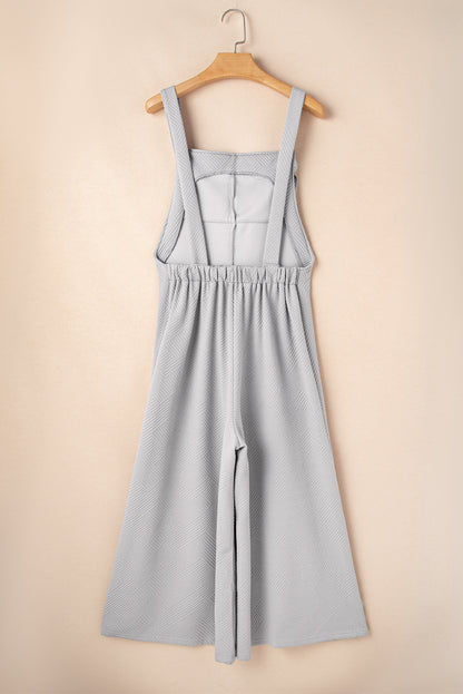 Light Grey Textured Self-Tie Strap Wide-Leg Overalls