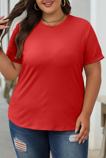 Red Casual Plain Crew Neck Tee