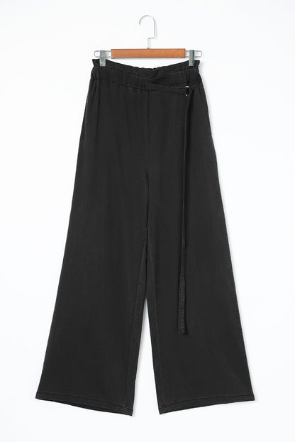 Black High Waist Pocketed Wide Leg Tencel Jeans