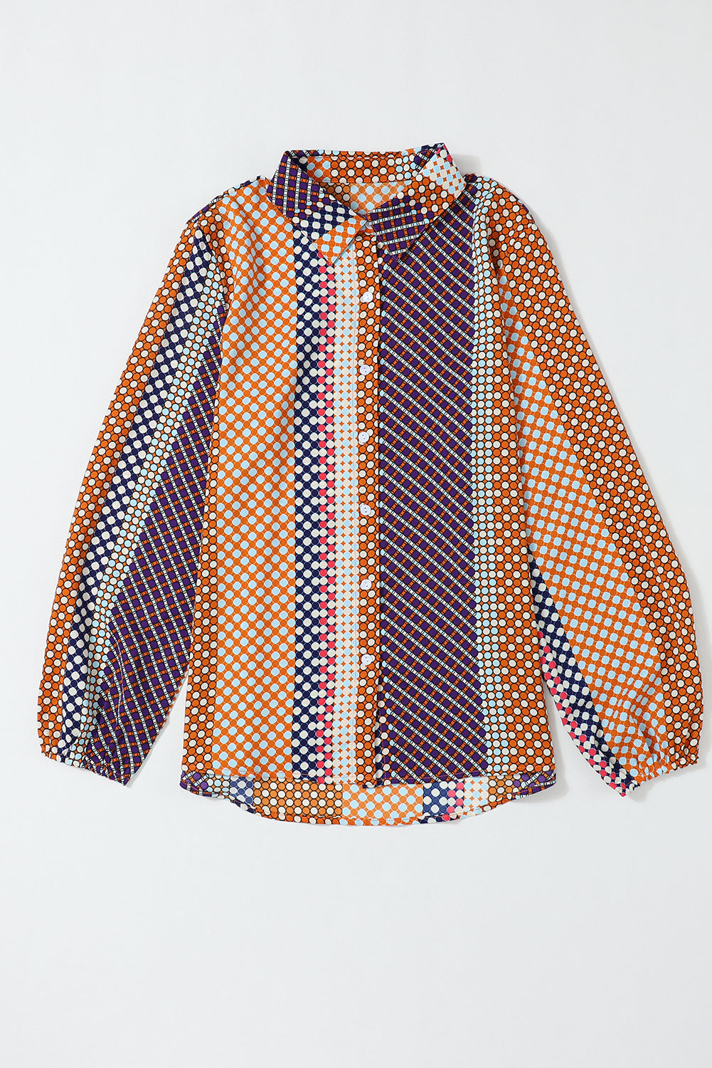 Brown Dot Print Long Sleeve Button Down Shift Shirt