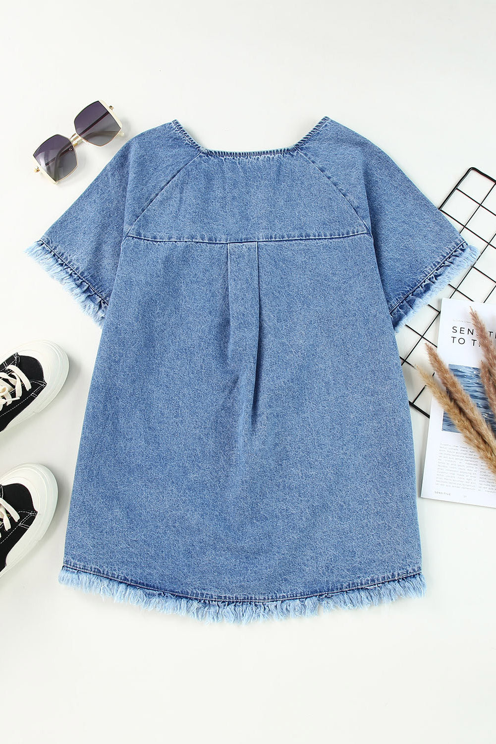 Sky Blue Raw Edge Denim Top