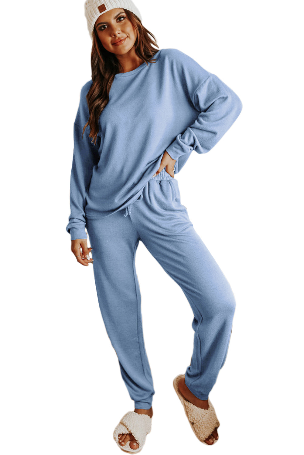 Red Casual Long Sleeve Pullover & Joggers Pajamas Set