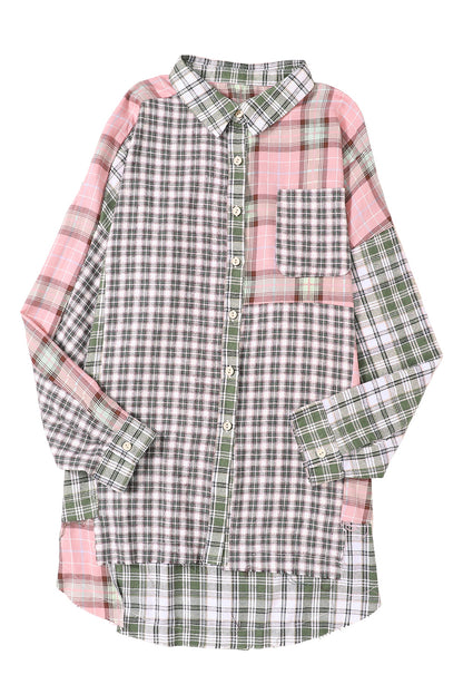 Multicolor Plaid Patchwork High Low Oversized Shirt