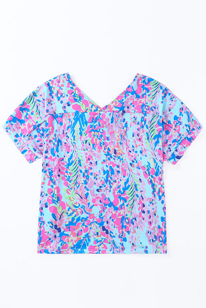 Sky Blue Loose Painted Floral Tee