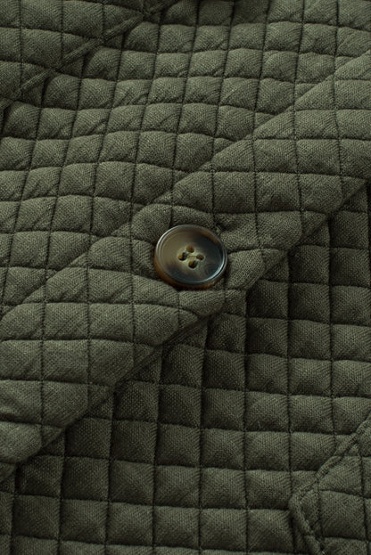 Gray Lattice Texture Retro Flap Pocket Button Quilted Shacket