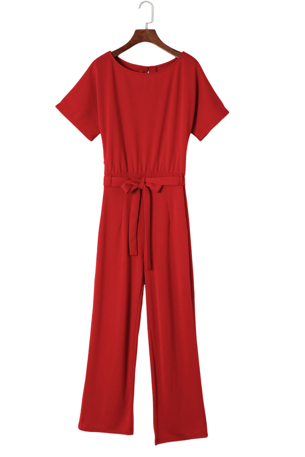 Fiery Red Belted Wide Leg Jumpsuit