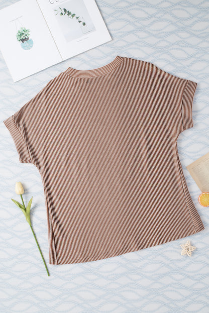 Smoke Gray Corded Textured Crew Neck T-shirt