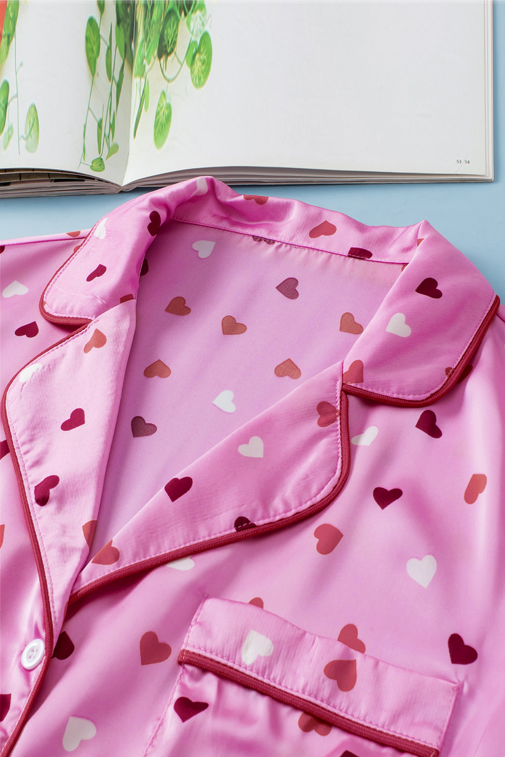 Pink Valentine Heart Shape Print Plus Size Sleepwear