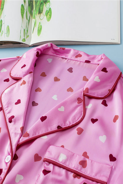 Pink Valentine Heart Shape Print Plus Size Sleepwear