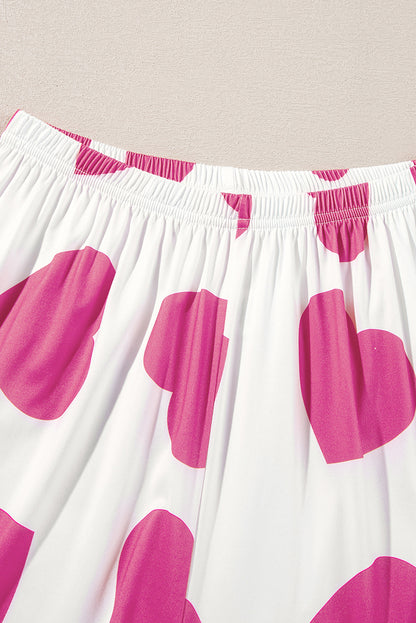 Pink Ruffled Tank Top And Heart Print Pants Lounge Set