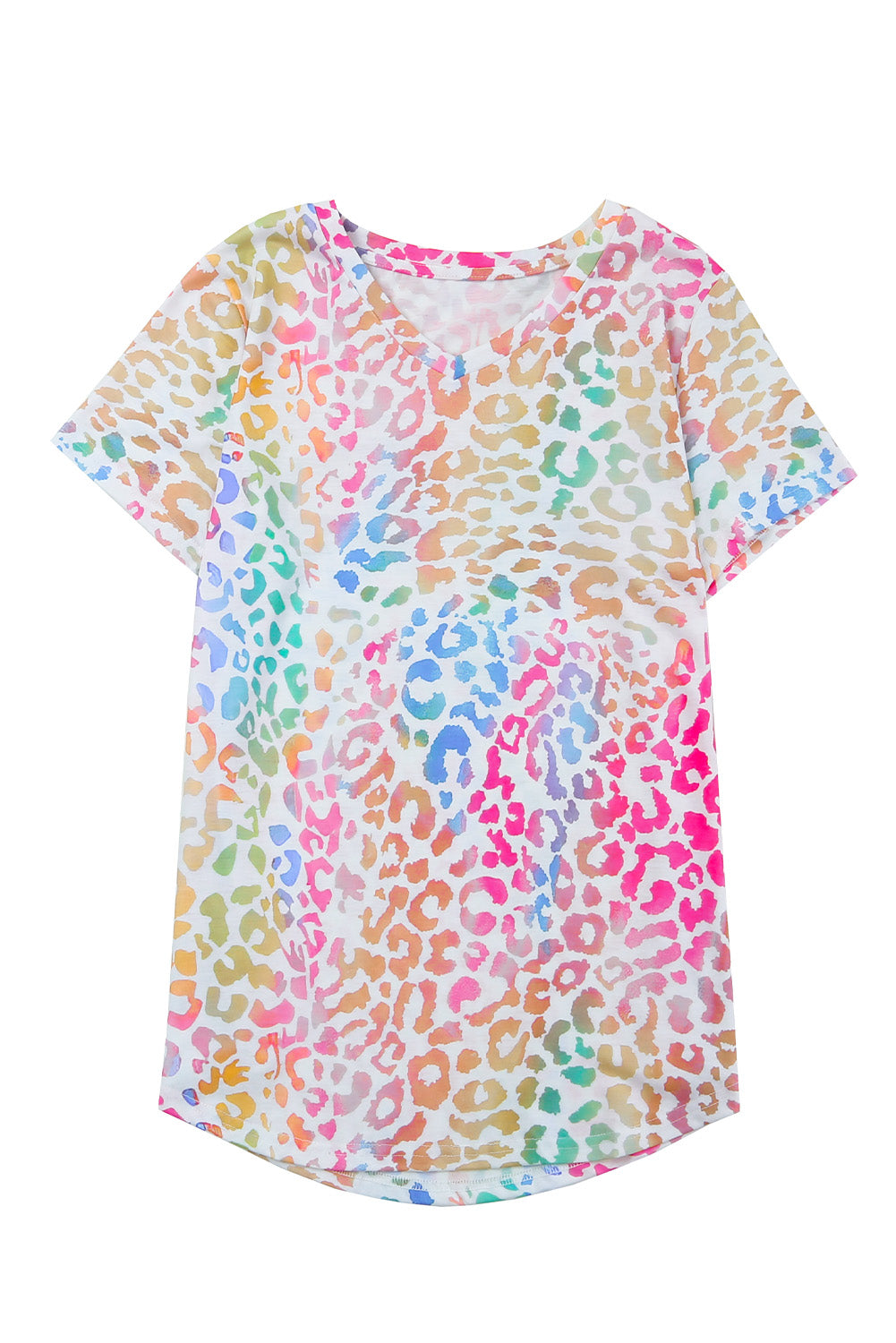 Colorful Leopard V Neck Short Sleeve Top