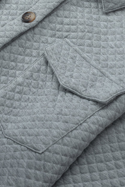 Gray Lattice Texture Retro Flap Pocket Button Quilted Shacket