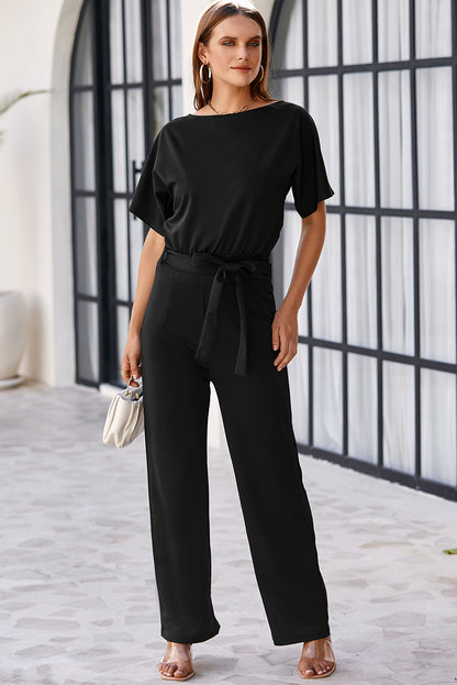 Black Belted Wide Leg Jumpsuit