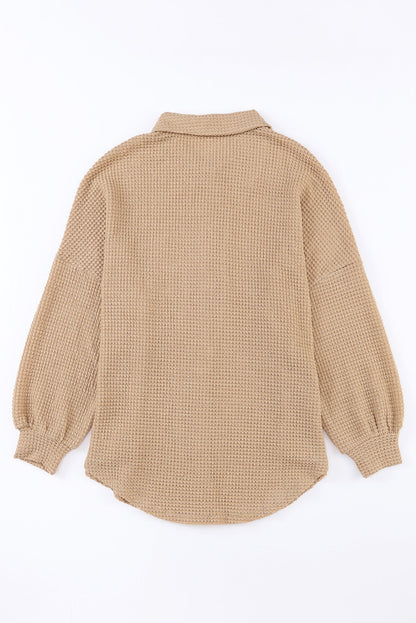 Khaki Waffle Knit Button Up Casual Shirt