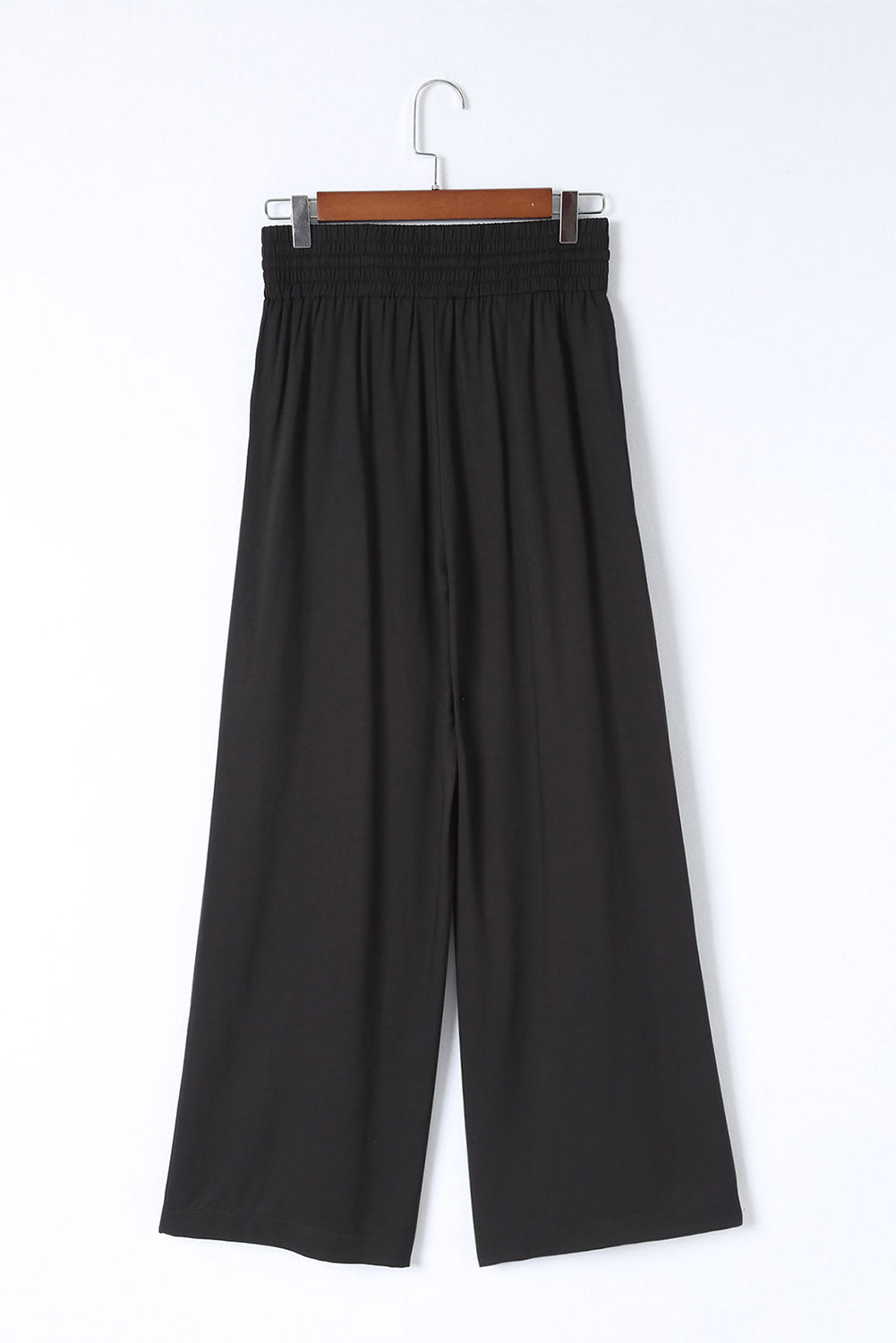 Brown Casual Drawstring Shirred Elastic Waist Wide Leg Pants