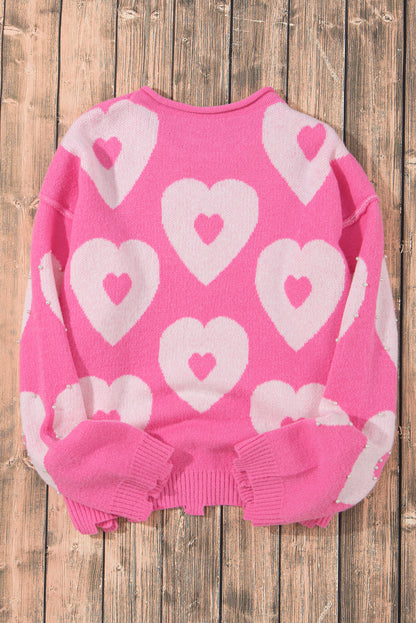 Bonbon Pearl Beaded Heart Drop Shoulder Sweater